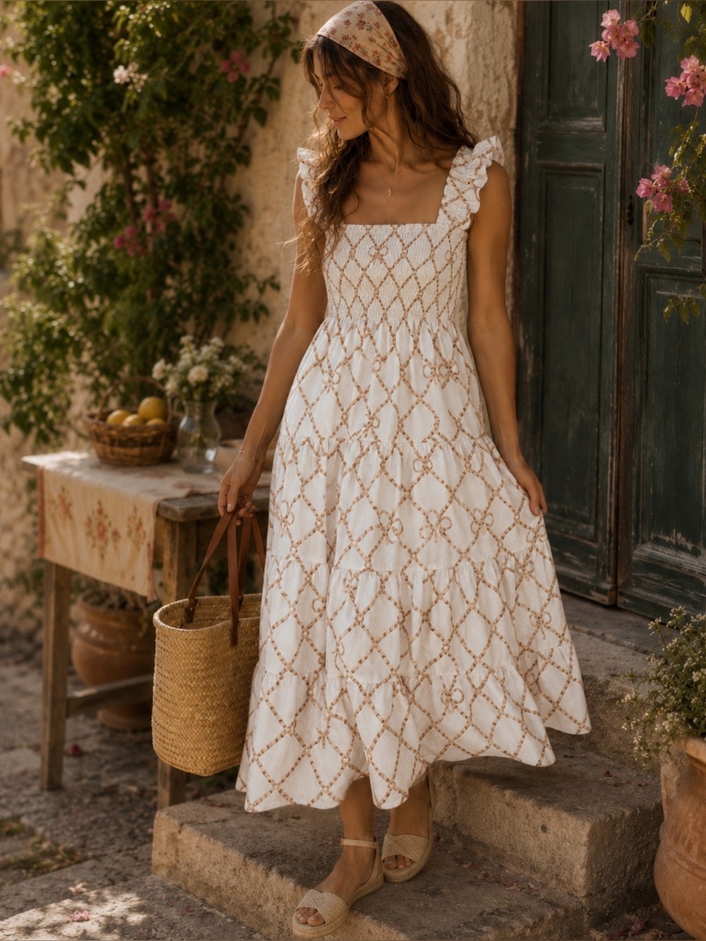 Hill House Home Ellie Nap Dress 2XL Floral Trellis White  Smocked Midi   J